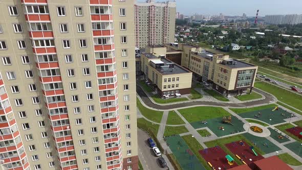 the exterior of the new modern school in the modern residential district,exterior alt