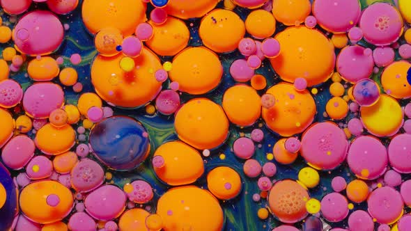 Macro Structure of Multicolored Water Paint Oil Bubbles Movement Bright Colorful Acrylic Painting alt