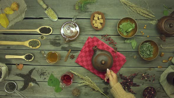 Tea on an Old Wooden Table. Flat Lay. alt