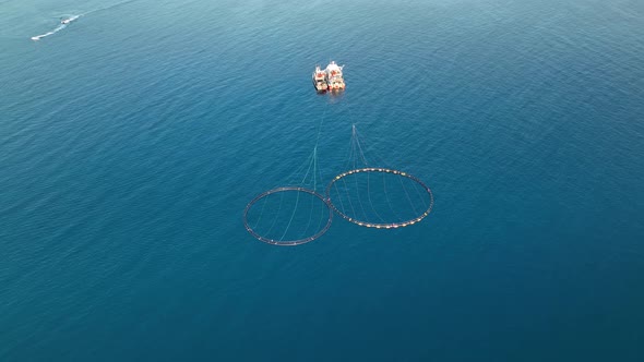 The yacht calls at the port aerial view 4 K alt