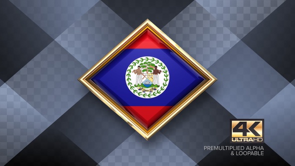 Belize Flag Rotating Badge 4K Looping with Transparent Background