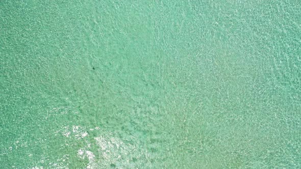Tropical drone tourism shot of a summer white paradise sand beach and turquoise sea background alt