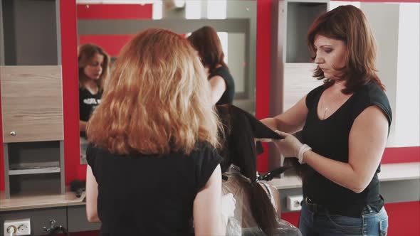 Stylists By Hair Prepare the Hair of a Young Client of Beauty Salon for Coloring alt