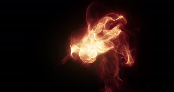 Orange red smoke and flames dancing on black background. 