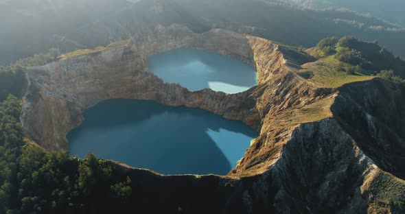 Volcano Crater Lake Landscape Aerial Panorama