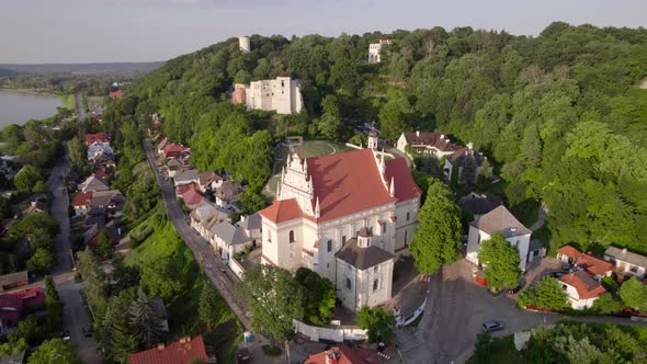 Aerial View of the Old European Church in the Town