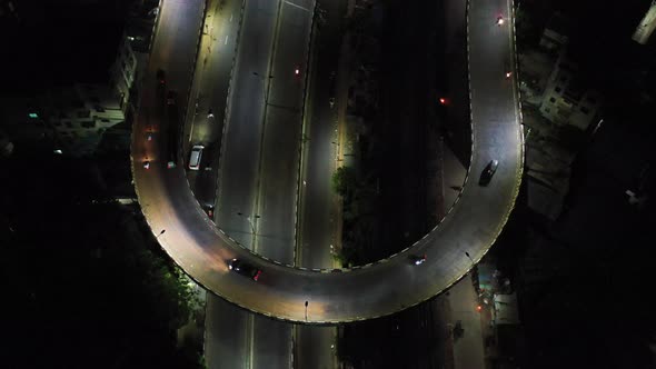 Aerial View of highway in the night Khilgaon, Dhaka, Dhaka, Bangladesh. alt