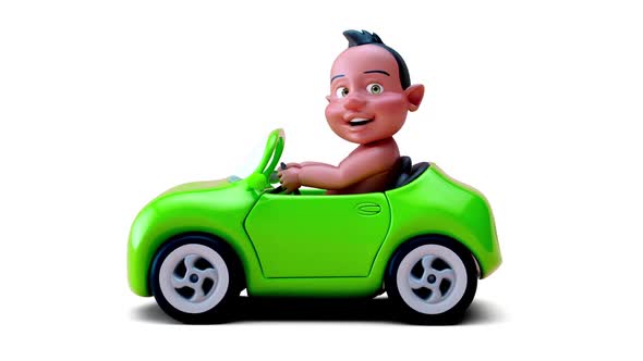 Fun 3D cartoon of a baby driving alt