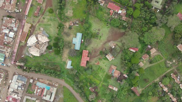 Loitokitok rural village at footstep of Mount Kilimanjaro, Kenya aerial top down alt