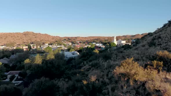 aerial reveal shot of a town colesberg in south africa alt