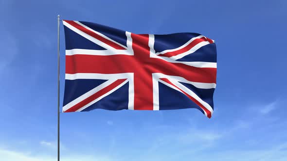 United Kingdom flag waving in the sky alt