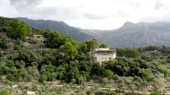 House in Jungle Mountains on Tropical Island Mallorca, Spain on Sunny Day Vacation, Travel alt
