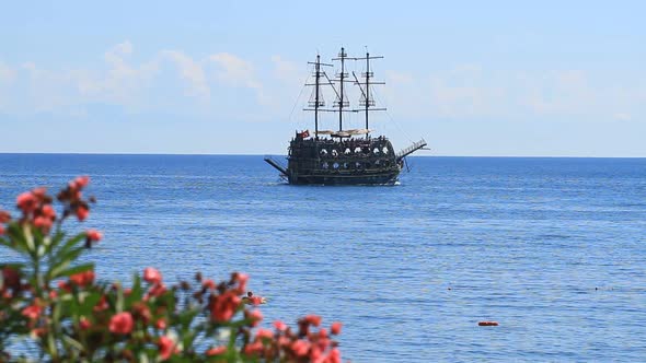 Oleander Flowers And A Pirate Ship