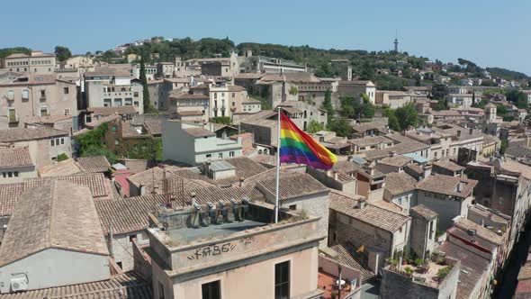 Aerial View of Lgbt Flag on Building of Girona alt