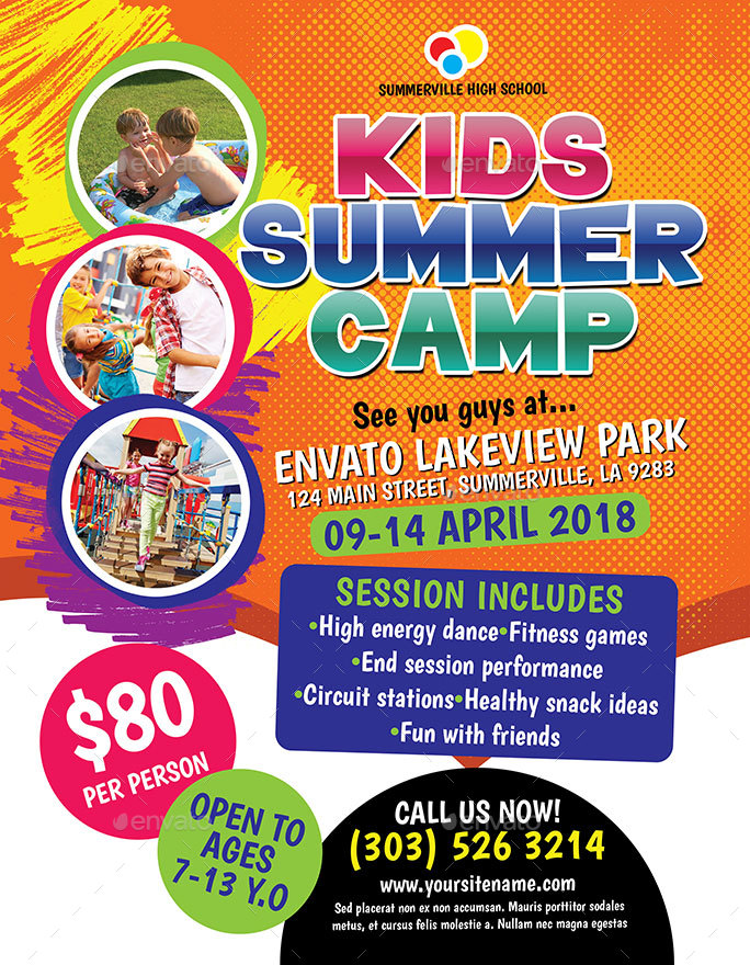 Kids Summer Camp Flyer, Print Templates | GraphicRiver