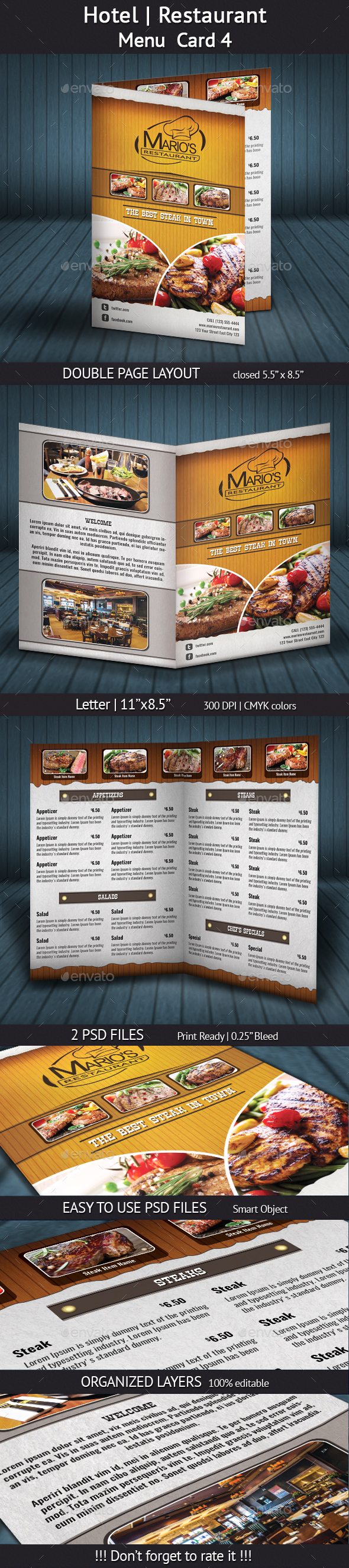 Hotel | Restaurant Menu Card 4 - Food Menus Print Templates
