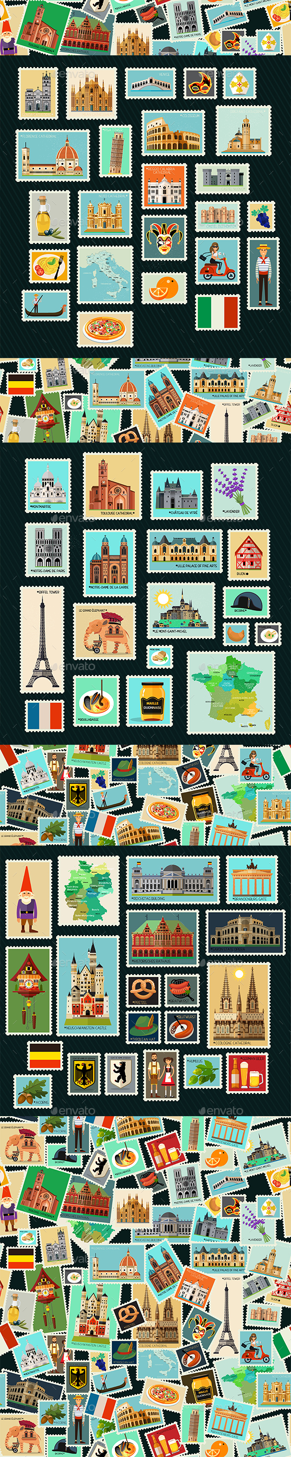 Postage Stamps Set - Travel Conceptual