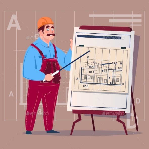 Cartoon Builder Explain Plan of Building Blueprint - People Characters