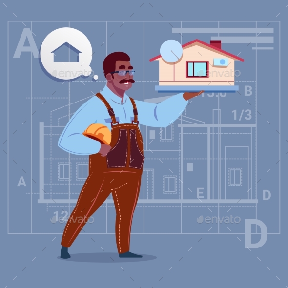 Cartoon Builder Holding Small House - People Characters