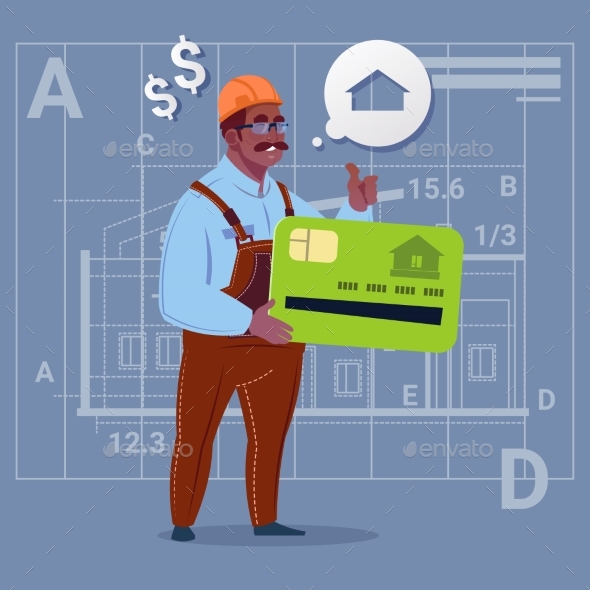 Cartoon Builder Holds Credit Card - People Characters