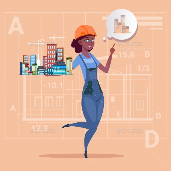 Cartoon Female Builder Holding Small House Ready - People Characters