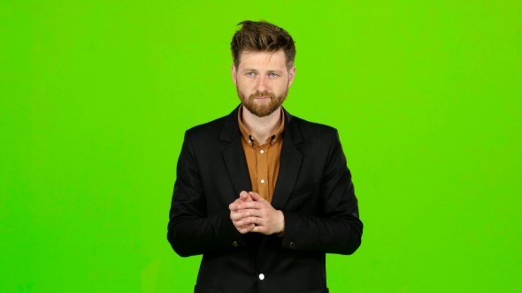 Businessman Looks at the Concert and Applauds the Actors. Green Screen ...