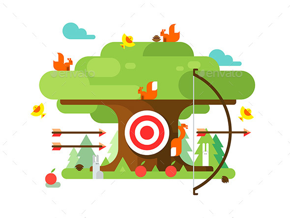 Right Targets Tree with Animal - Miscellaneous Vectors