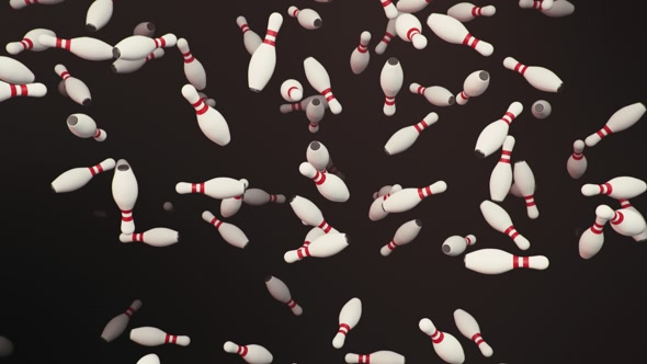Endless Rain of Bowling Pins on a Dark Background