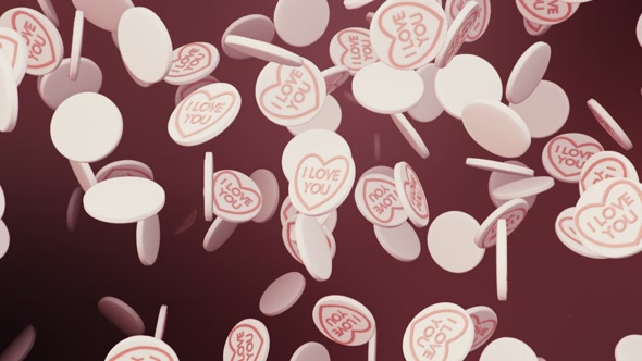 Endless Rain of 'I Love You' Candy on a Dark Background