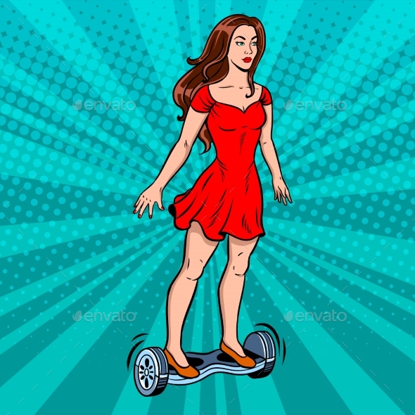 Woman Ride Self Balancing Scooter Pop Art Vector