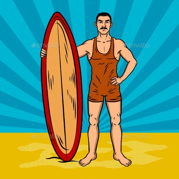 Old Fashioned Surfer Pop Art Vector