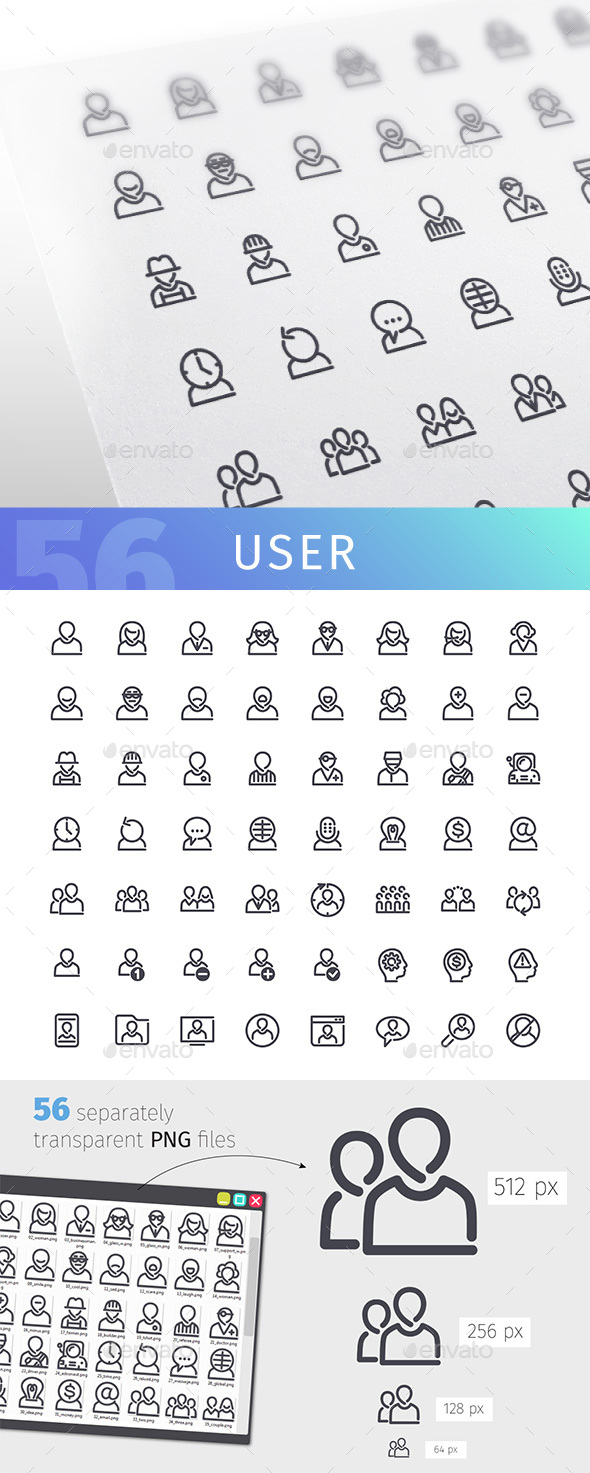 User Line Icons Set - People Characters