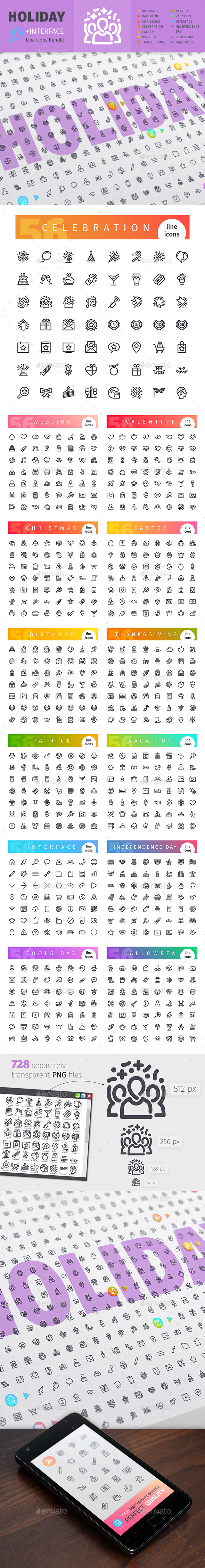 Holiday Thematic Collection of Line Icons - Miscellaneous Icons