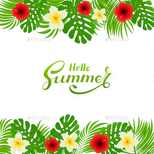 Palm Leaves and Flowers on White Background - Flowers & Plants Nature