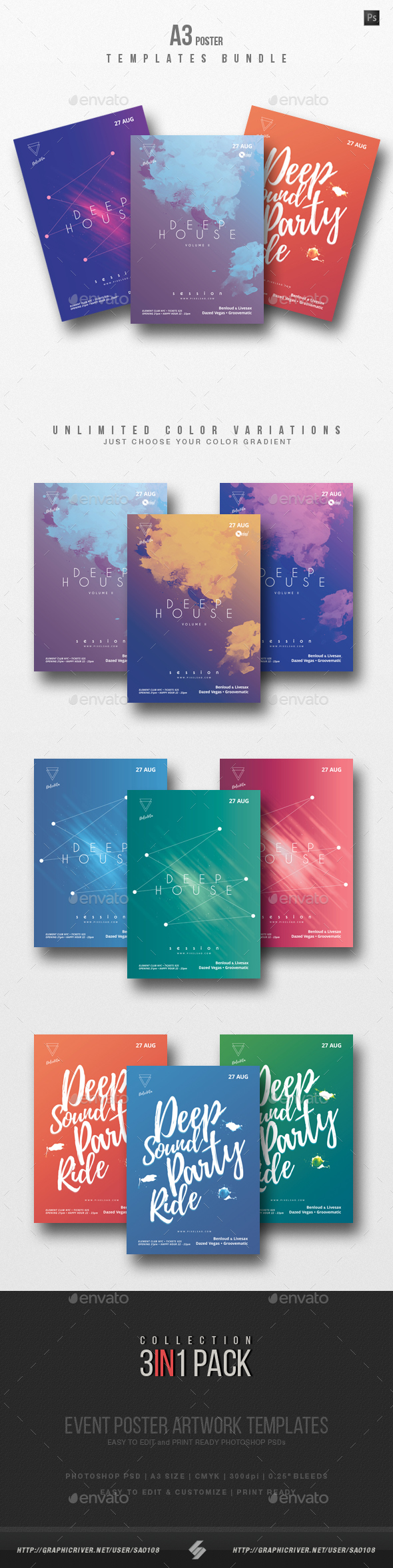 House Music 2 - Party Flyer / Poster Templates Bundle - Clubs & Parties Events