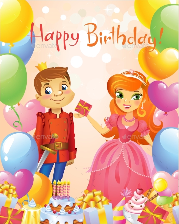 Happy Birthday, Princess and Prince, Greeting Card - People Characters