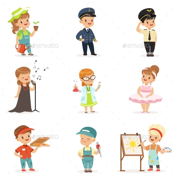 Kids in Various Professions Set. - People Characters