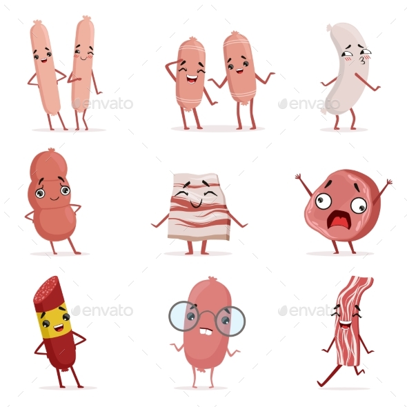 Humanized Sausage, Bacon, Salami - Food Objects