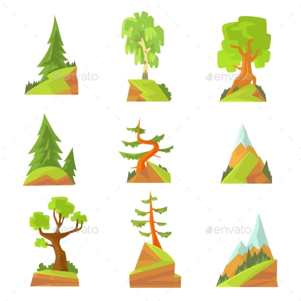 Coniferous and Deciduous Trees Set. Natural - Landscapes Nature