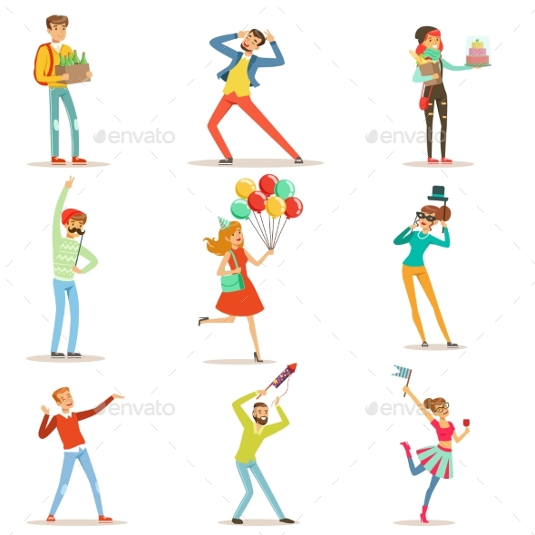 Happy People Celebrating, Giving Gifts and Having - People Characters
