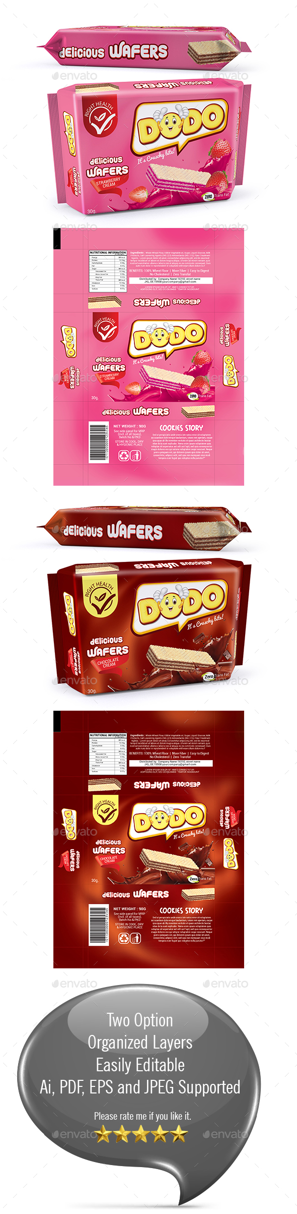 Wafers Biscuits Packaging Template - Packaging Print Templates
