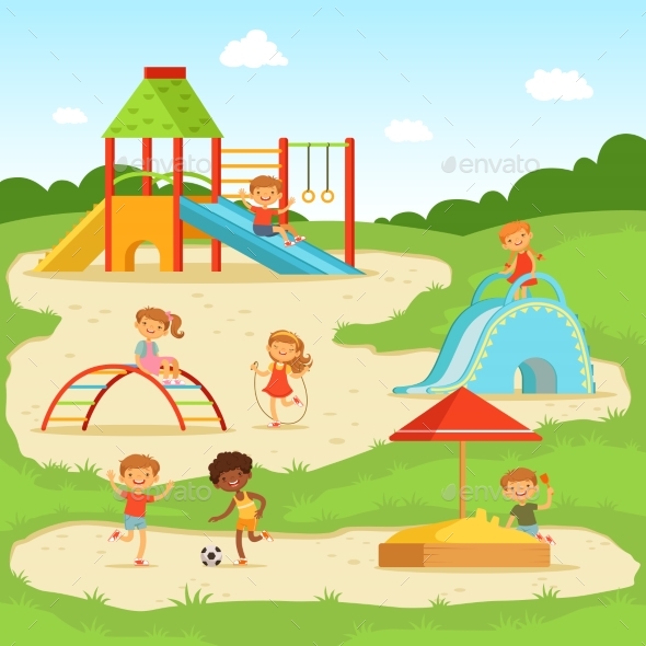 Children at Summer Playground by ONYXprj | GraphicRiver