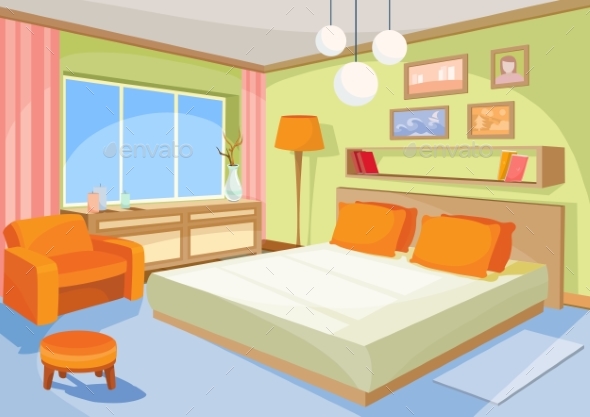 Vector Cartoon Illustration Interior Orange-blue - Man-made Objects Objects
