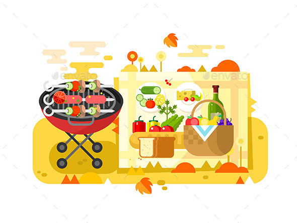 BBQ Party Design Flat - Food Objects