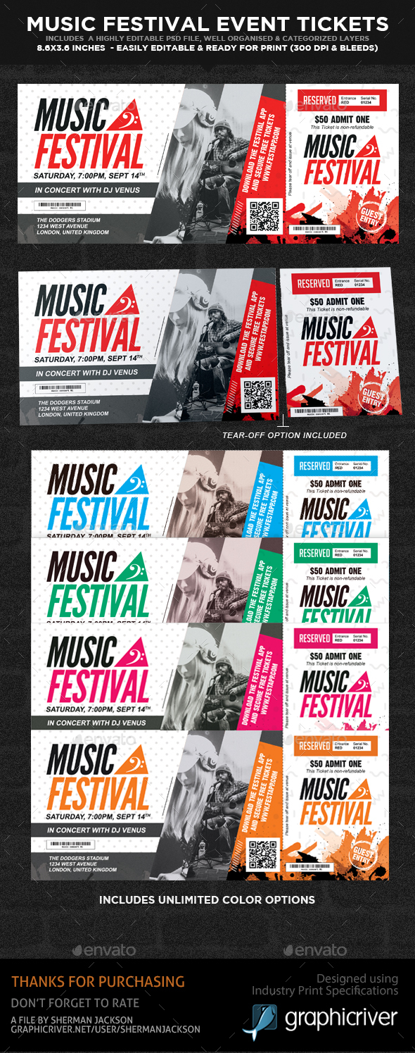 Musical Festival Multipurpose Event Ticket - Miscellaneous Print Templates