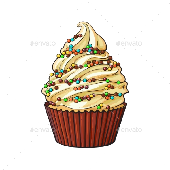 Cupcake with Cream Swirls - Food Objects