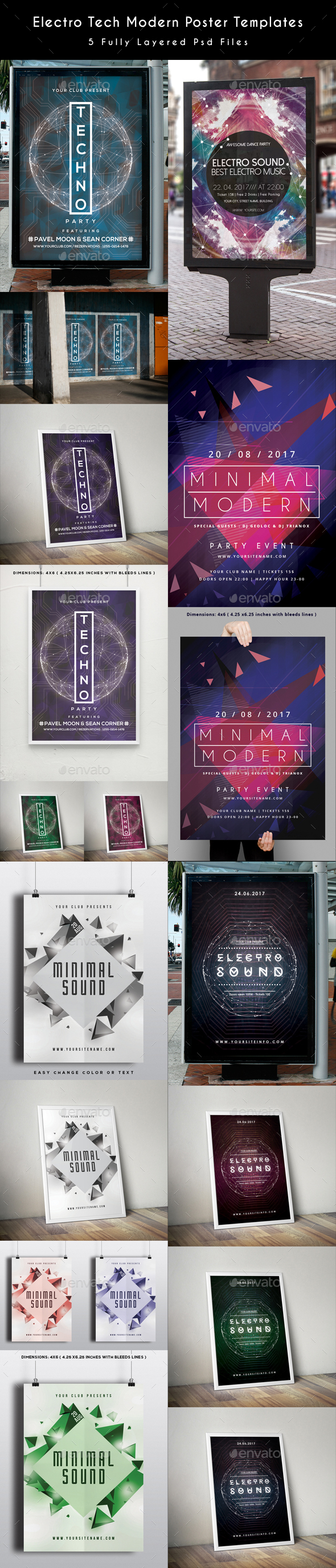 Electro Tech Modern Poster Templates - Clubs & Parties Events