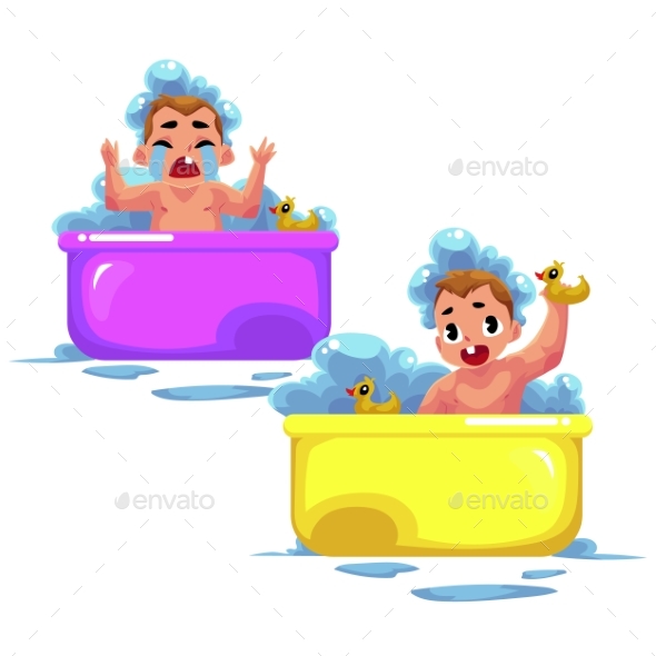 Child Taking Foam Bath - People Characters