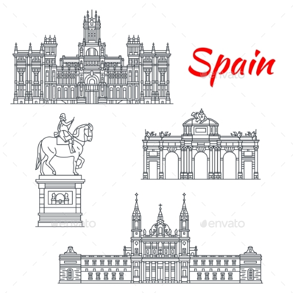 Architecture of Spain Buildings Vector Icons - Buildings Objects