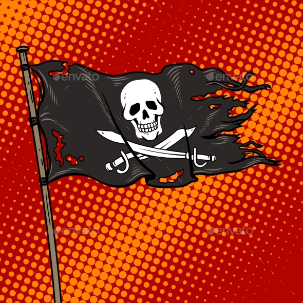 Pirate Flag with Jolly Roger Pop Art Vector